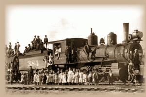 Children ready to board an orphan train heading west.