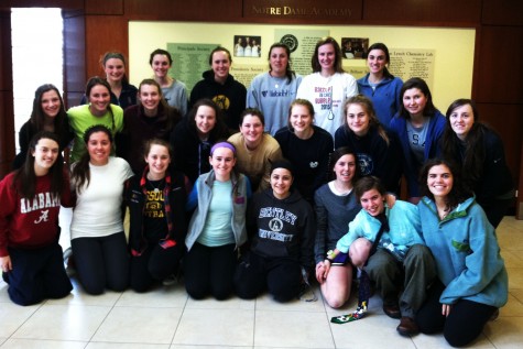 Bottom (left to right): Alex Hurley, golf; Ellie Mallory, sailing; Clare O'Leary, sailing; Meghan Faherty, tennis; Ally Doll, softball; Mairead Williams, lacrosse; Lizzy Constantino, track & field; Katie Mohr, track & field Middle (left to right): Deirdre Gunning, track & field; Elizabeth Baker, track & field; Lauren Barrett, softball; Bridget Dilworth, softball; Paige DiNatale, tennis; Elizabeth Kenneally, track & field; Keeley MacAfee, lacrosse; Hanna Cooper, lacrosse; Catherine McAuley, lacrosse Top (left to right): Caroline Buckley, golf; Kendall McDermott, golf; Shannon Benoit, tennis; Taylor Thorbahn, lacrosse; Lexi Lenaghan, lacrosse; Julia Marshall, track & field